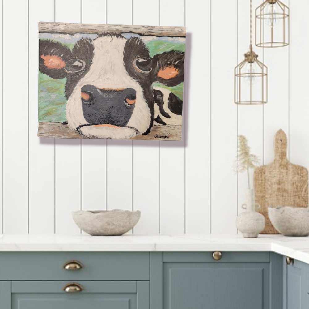 Hand-Made Rustic Cow painting
